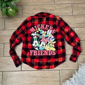 Disney Mickey Mouse and Friends Flannel LS Red Black Button Up Shirt Goofy Pluto